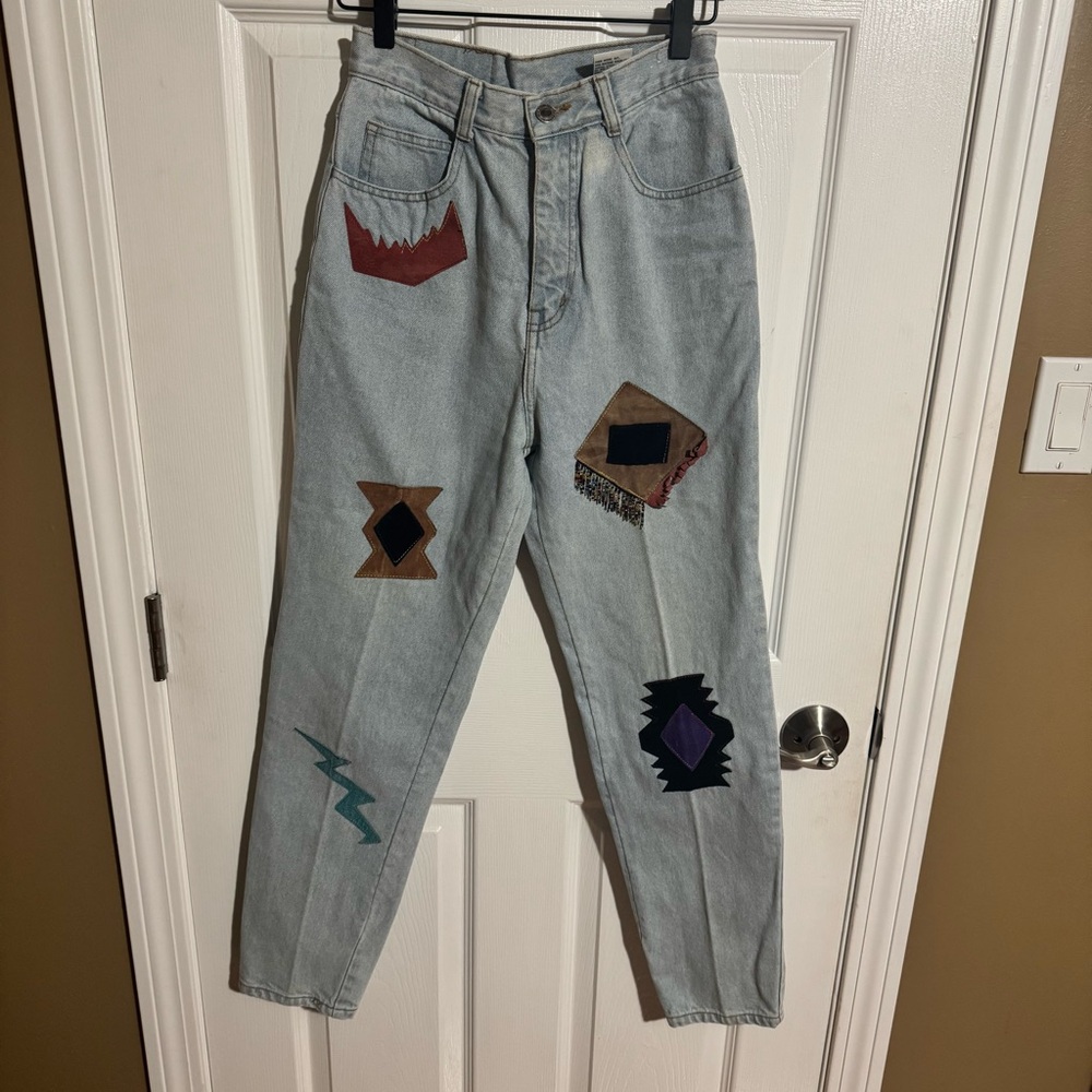 Vintage Seruchi Light Wash Jeans with Colorful Patches